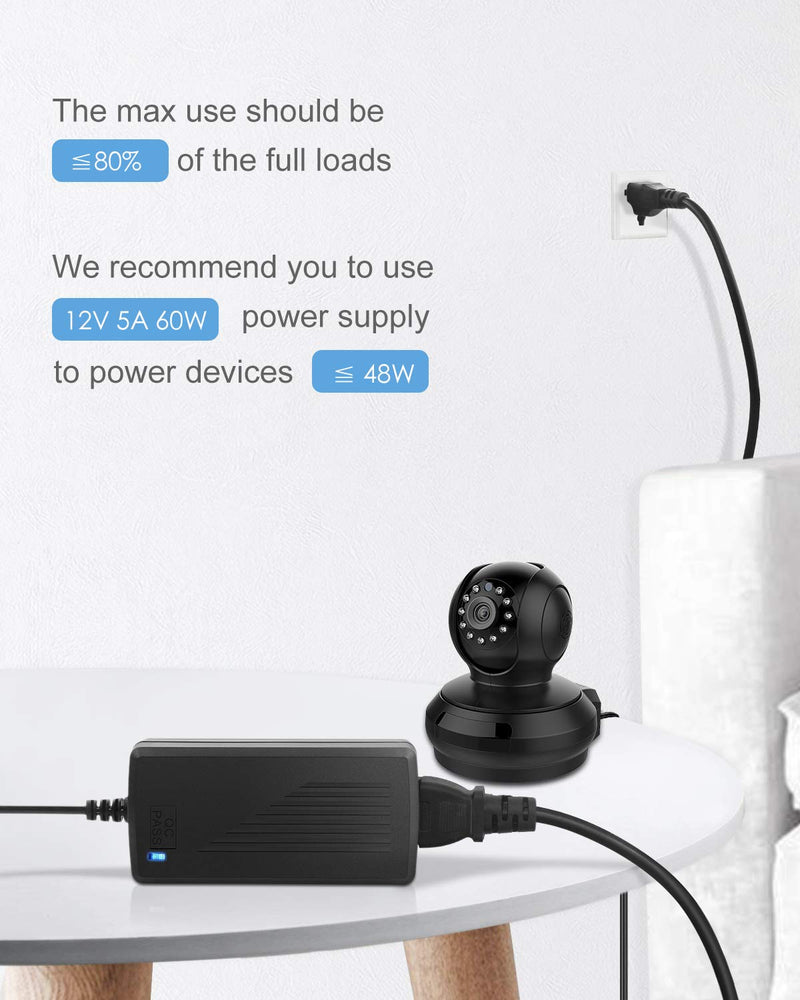 ALITOVE DC 12V 5A Power Supply Adapter Converter Transformer AC 100-240V input with 5.5x2.5mm DC Output Jack for 5050 3528 LED Strip Module Light - NewNest Australia