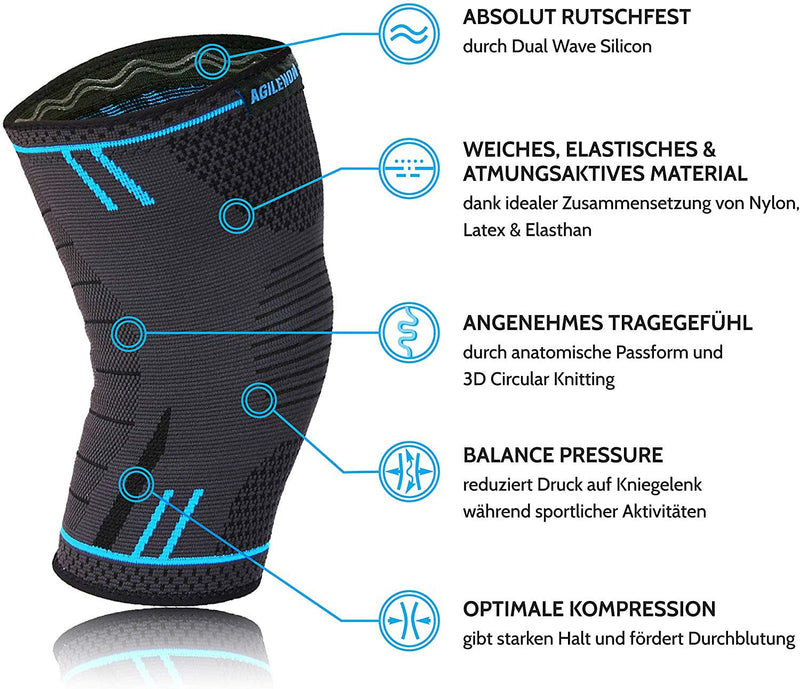 AGILE NOW Knee Support [Set of 2] [M - XXL] Premium Knee Support Men's Sports & Knee Support Women's Knee Supports L Blue Line - NewNest Australia