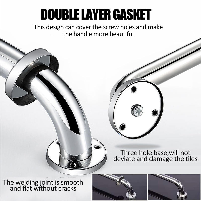 2 Pack Anti-Slip Shower Grab Rails for Bathroom, Chrome Stainless Steel Hand Rail - Safety Disability Aid & Equipment Bath Handles, Bathroom Grab Rail for Toilet, Stairs (16 Inch, Silver) 16 Inch - NewNest Australia