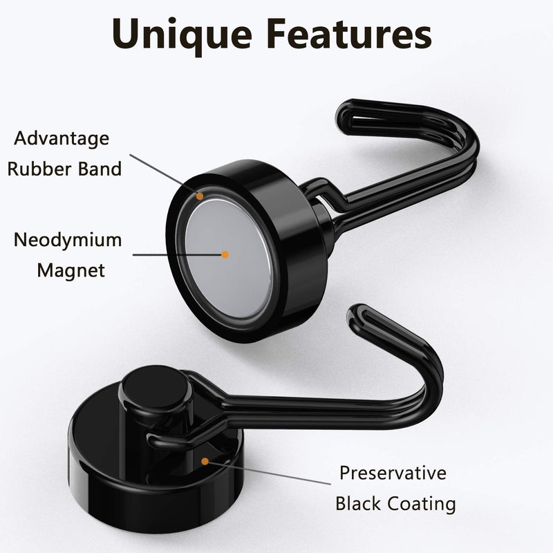 Magnetic Hooks,Tohoer Heavy Duty Neodymium Magnet Hook 30LBS with Rust Proof for Indoor Outdoor Hanging,Refrigerator,Grill,Kitchen,Key Holder,Black,Pack of 8 Black - NewNest Australia