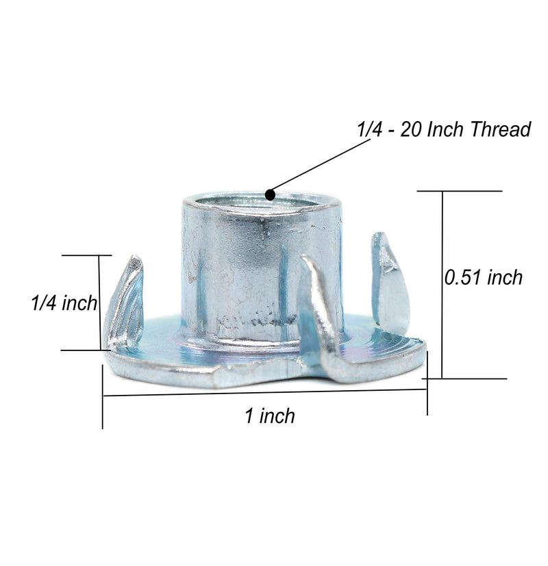 binifiMux 100pcs 1/4-20 x 5/16" Imperial 4 Pronged Tee Nuts Carbon Steel T Nuts Zinc Plated for Wood Furniture Cabinetry Rock Climbing Holds 1/4-20 100pcs - NewNest Australia