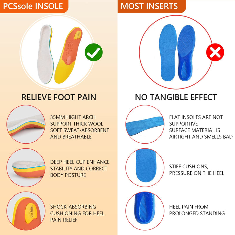 PCSsole Winter Wool Arch Support Orthopedic Insoles Warm Flat Feet Insole for Work Shoes, Shoe Inserts for Flat Feet, Plantar Fasciitis, Heel Spurs for Men and Women Men(9.5-10)290mm - NewNest Australia