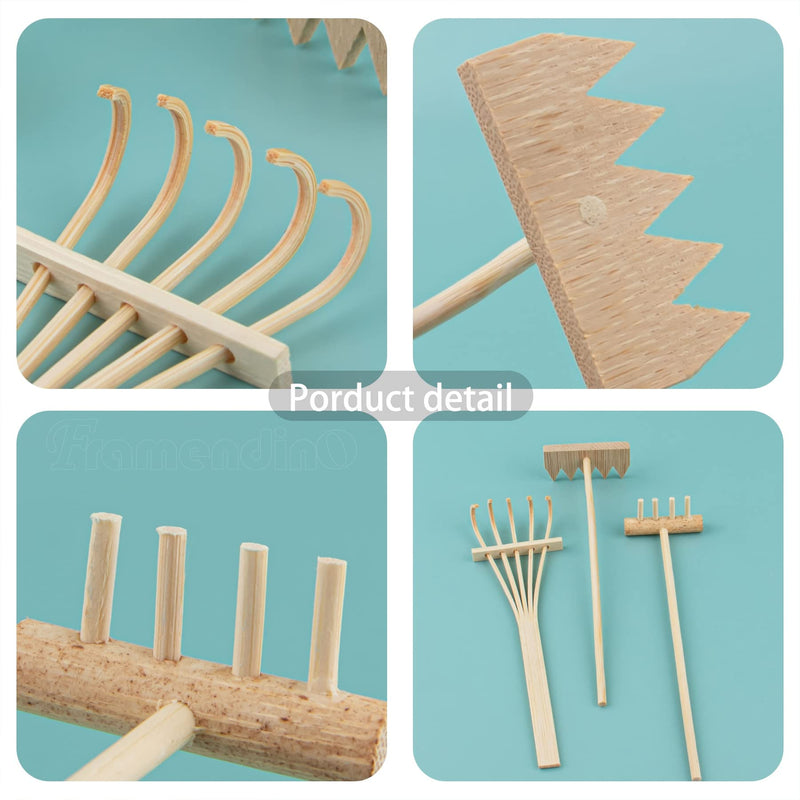 Framendino, 3 Pack Mini Sand Rakes Zen Bamboo Garden Drawing Rake Pen Tools for Office Desktop Decor - NewNest Australia