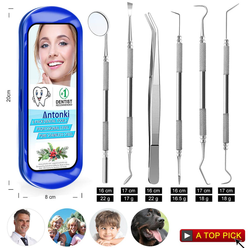 Dental Tools To Remove Plaque and Tartar, Professional Teeth Cleaning Tools, Stainless Steel Dental Hygiene Oral Care Kit with Plaque Remover, Tartar Scraper, Tooth Scaler, Dental Pick - with Case Pro Dental Tools w/ Carrying Box - Sea Blue - NewNest Australia