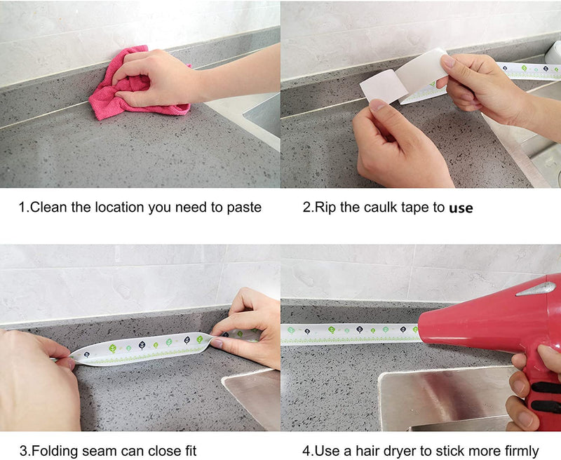 Caulk Strip,Waterproof Caulking Tape, PVC Caulk Strip for Bathtub Kitchen Sink Toilet Wall Edge Protect Style A (1.5“ X ”125”) Style A(1.5" X ”125") - NewNest Australia