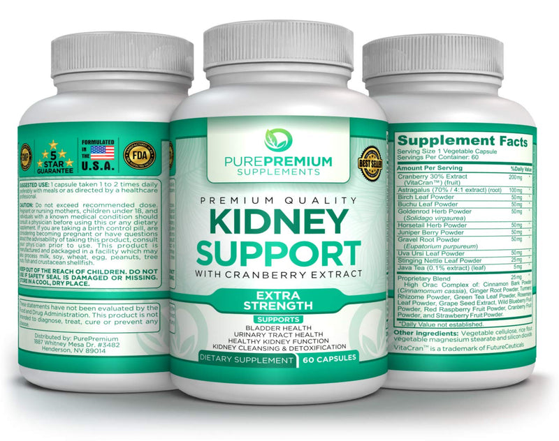 Premium Kidney Support Supplement by PurePremium (Kidney Cleanse Supplement) Supports Urinary Tract and Bladder Health – Cranberry Extract, Astragalus and Uva Ursi Leaf - 60 Caps - NewNest Australia