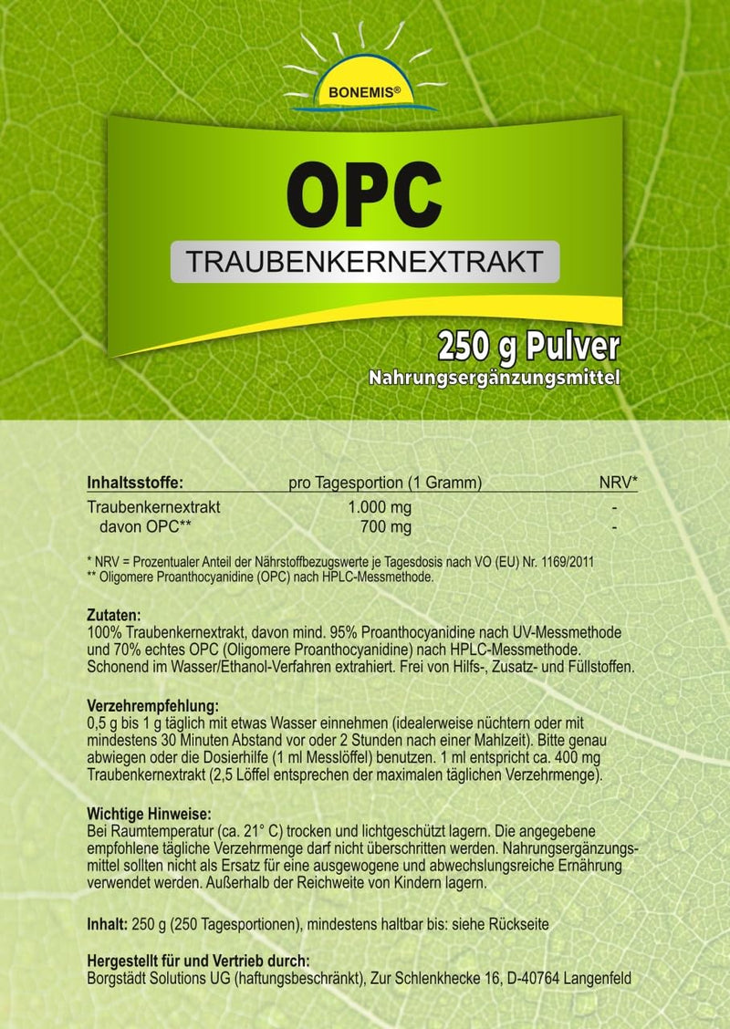Premium OPC grape seed extract, powder, 95% (70% according to HPLC), 250 g powder in a bag, Bonemis® - NewNest Australia
