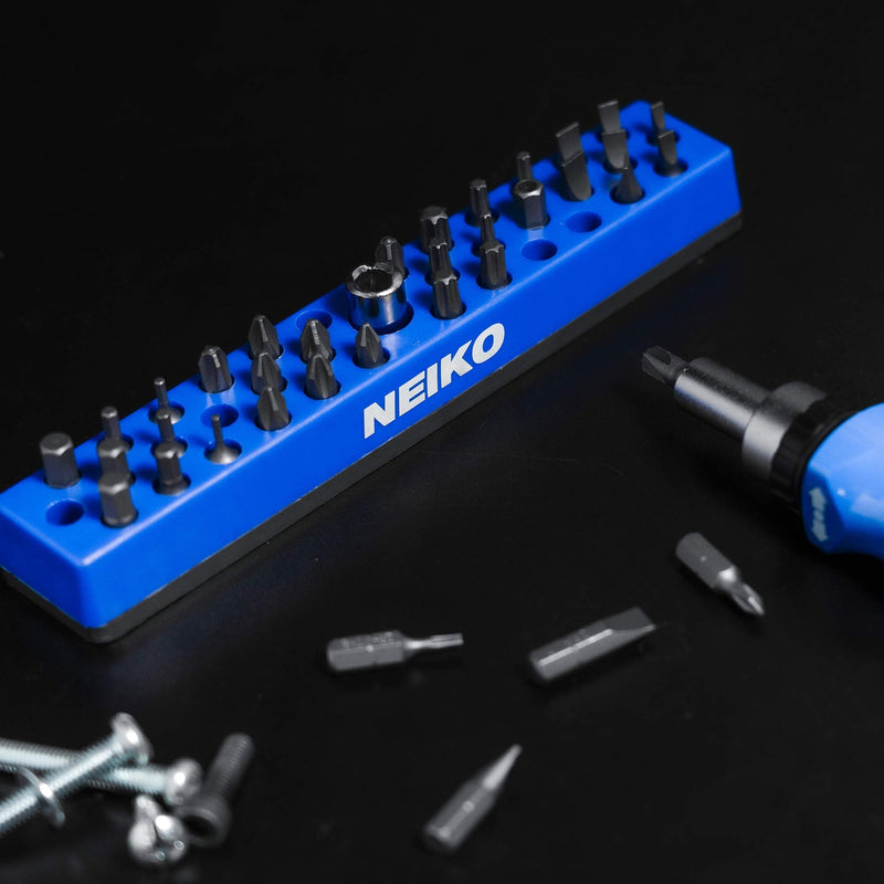 NEIKO 02401A Hex Screwdriver Bit Organizing Holder and Storage Rack | Magnetic Base | Holds Up To 37 Bits | Fits 1/4 Inch Hex Bit and Drive Bit Adapter | Slim Design For Easy Storage and Portability Blue Model - NewNest Australia