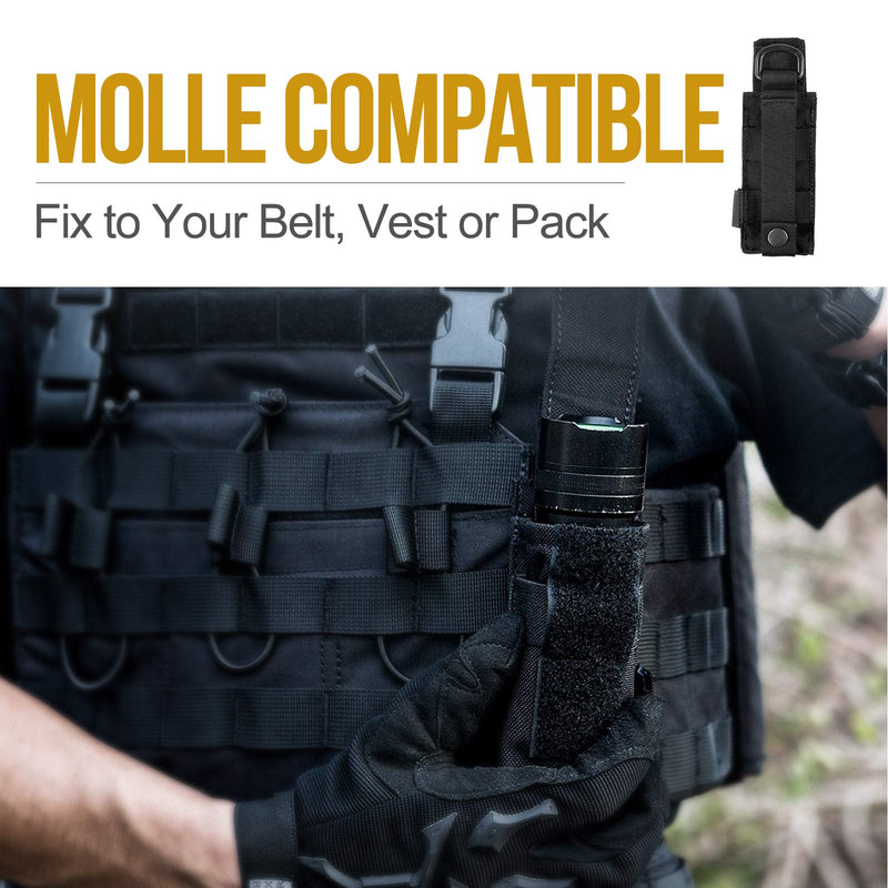 OneTigris Flashlight Pouch Holster Tactical Molle 1000D Cordura Nylon Flashlight Pouch Holder (Black) Black - NewNest Australia