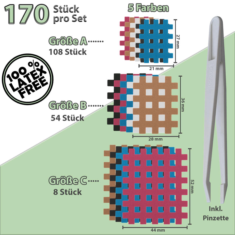 Alpidex Cross Tape 170 Pieces ‚ Size Ab And C ‚ Colorful ‚ Grid Tapes Grid Plaster With Anti-Static Tweezers Grid Tape Waterproof Strong Adhesive Mixbox - NewNest Australia