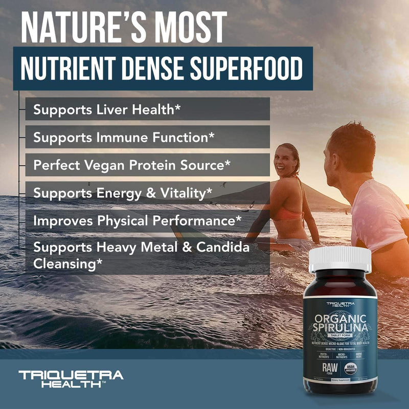 Organic Spirulina Tablets (360 Tablets) - Made with Parry® Spirulina, The Best Spirulina in The World, Highest Nutrient Density - Non-Irradiated, 4 Organic Certifications (90 Servings) 360 Count (Pack of 1) - NewNest Australia