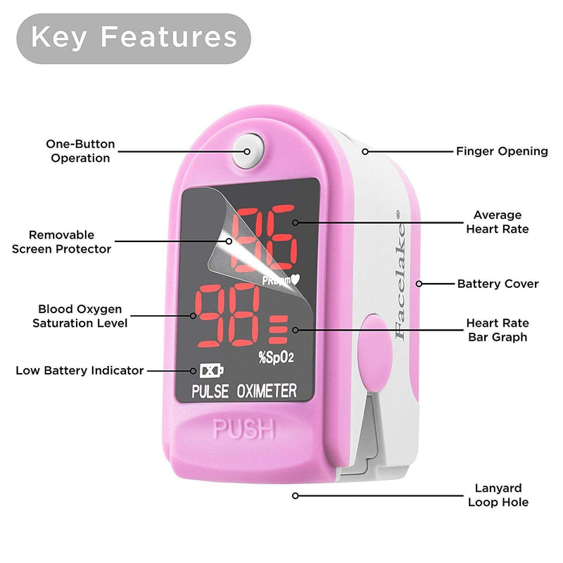 Facelake ® FL400P Pulse Oximeter with Carrying Case, Batteries, Neck/Wrist Cord - Pink - NewNest Australia