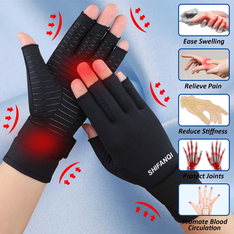 2 Pairs Copper Arthritis Gloves, Fingerless Compression Gloves For Men And Women, Arthritis Pain Relief For Carpal Tunnel, Rsi, Tendinitis, Hand Pain Typing Gaming Knitted Gloves (S/M) - NewNest Australia