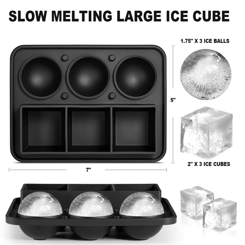 Ice Cube Tray, Large Silicone Whiskey Ice Mold, 2-in-1 Round Sphere Ice Ball Maker & Square Ice Tray for Cocktails,Bourbon,Brandy, Gift for Men Dad Boyfriend - NewNest Australia
