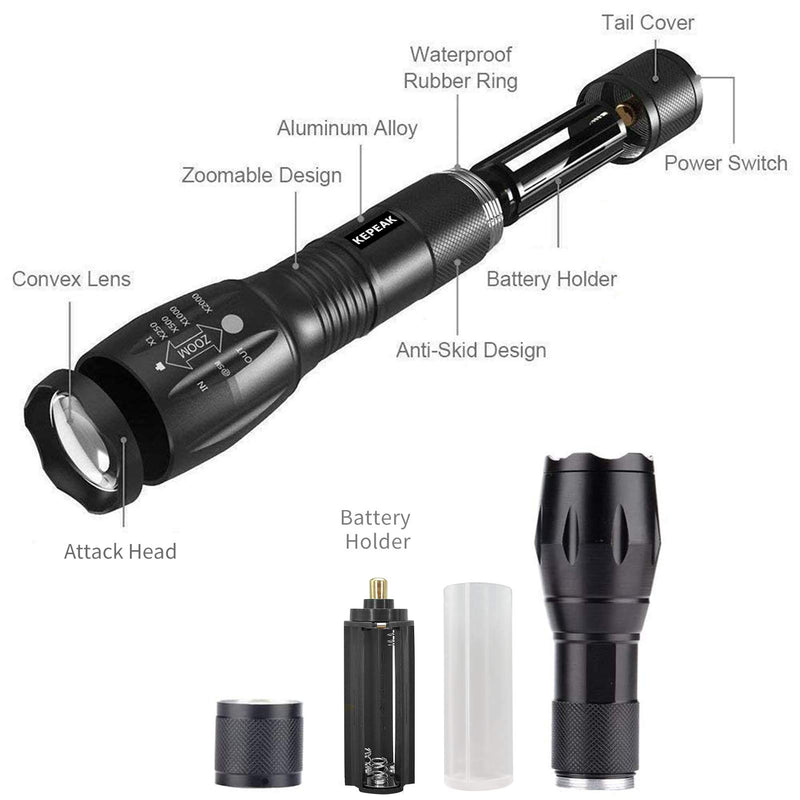 KEPEAK LED Flashlight, 5 Modes Tactical Flashlight, IPX5 Water Resistant, High Lumen, Zoomable Flashlight for Camping, Outdoor, Hiking, Emergency 1 Pack Flashlight - NewNest Australia