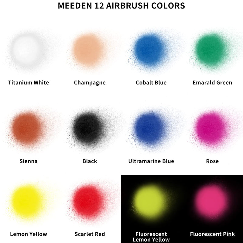 MEEDEN Airbrush Paint Kit, 12 Colors(30 ml/1fl oz.), Ready to Spray, 2 Neon Colors, Water-Based Non-Toxic for Canvas, Fabric, Wood Craft, Model, Great Airbrush Starter Kit, Acrylic Airbrush Paints Set - NewNest Australia