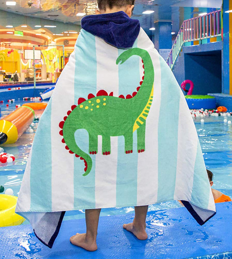 NewNest Australia - ChezMax Kids Beach Towels Cotton Hooded Cloak Bath Towel Cape Towel for Girls and Boys Dinosaur 