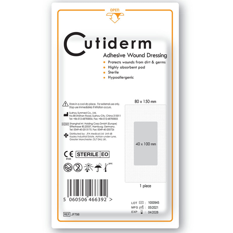 Pack of 10 Cutiderm Adhesive Sterile Wound Dressings - Suitable for cuts and grazes, Diabetic Leg ulcers, venous Leg ulcers, Small Pressure sores (80mm x 150mm) - NewNest Australia