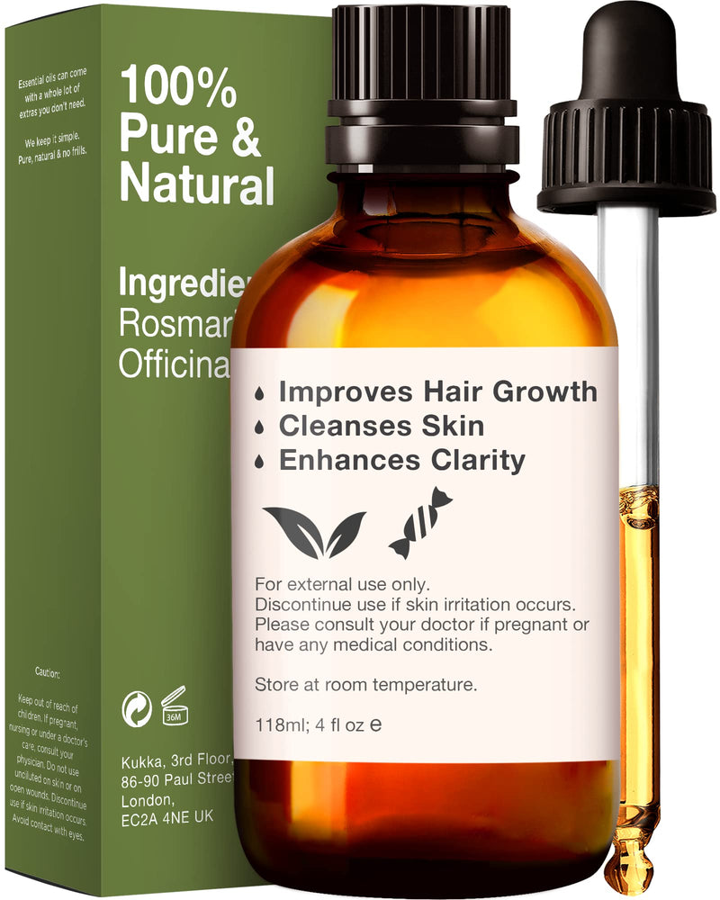 Kukka Rosemary Oil For Hair Growth (118Ml) - 100% Natural Pure Undiluted Rosemary Essential Oil Hair For Skin, Diffuser, Dry Scalp And Aromatherapy - Rosemary Hair Oil For Hair Loss - NewNest Australia