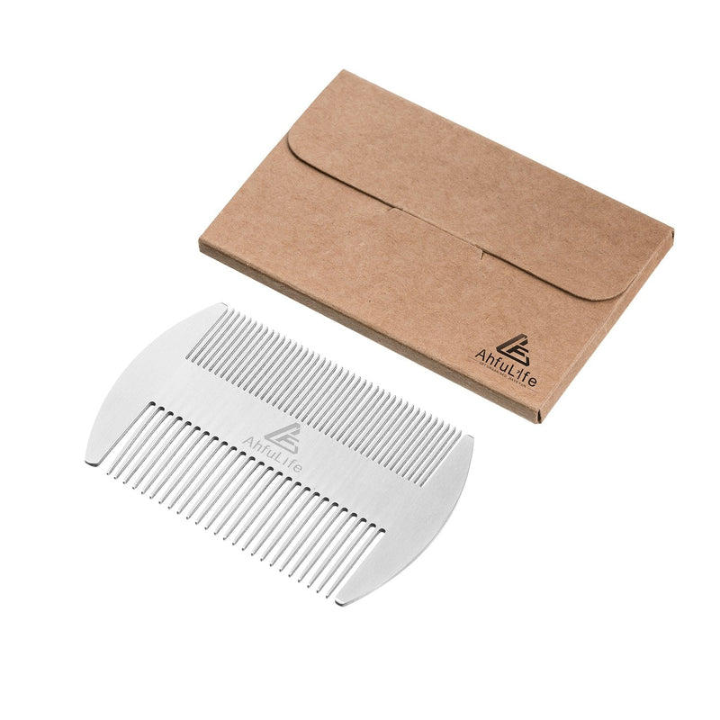 AhfuLife Metal Comb and Beard Comb EDC Comb in Credit Card Size Perfect for Wallet and Bag - Antistatic Beard Comb with Double Sided Comb (Stainless Steel Comb, Silvery) Silvery - NewNest Australia