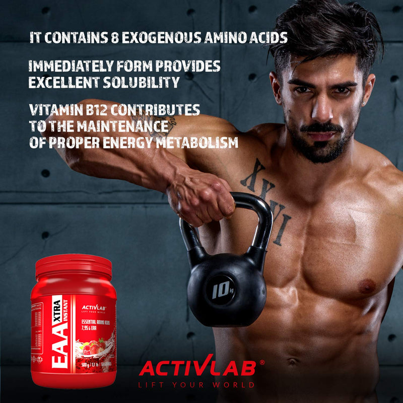 Activlab Eaa Xtra Instant 500 G, Powder, All 8 Essential Exogenous Amino Acids, B Vitamins, 50 Servings, Workout Drink, Raspberry Strawberry, Optimal Value, Vegan, Includes Measuring Cup, Vegan - NewNest Australia