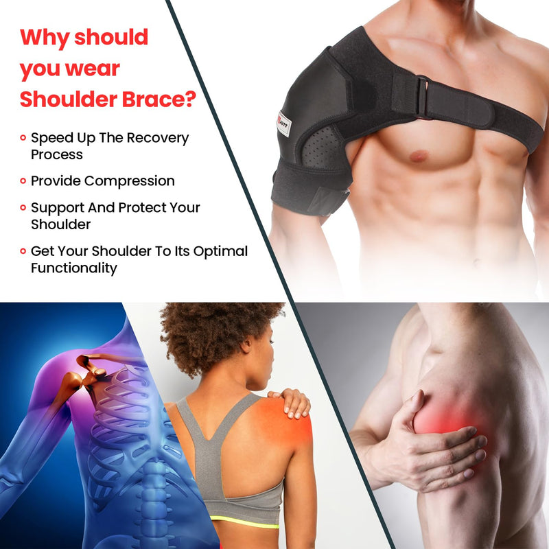 JUTT Adjustable Shoulder Support Brace - For Men Women Rotator Cuff for Dislocated Joints, Frozen Arm and Muscle Pain Relief, Fits Both Right or Left (Large) Large - NewNest Australia