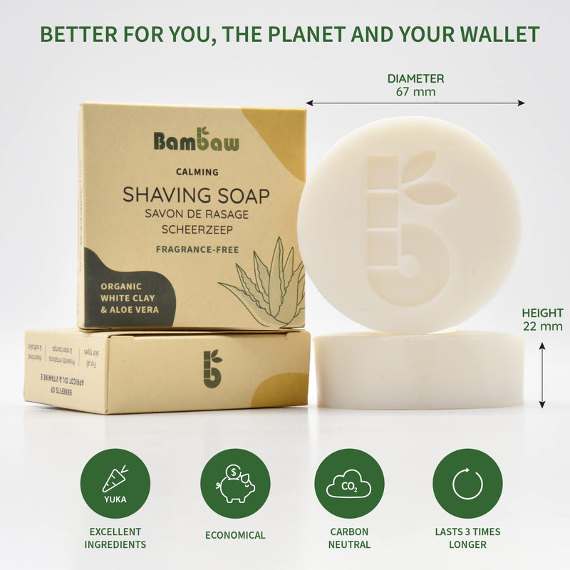 Bambaw | shaving soap | 80g | Shaving soap with white clay & aloe vera | Shaving soap for dry skin | Vegan soap | Shaving soap without perfume. Perfume-free - NewNest Australia