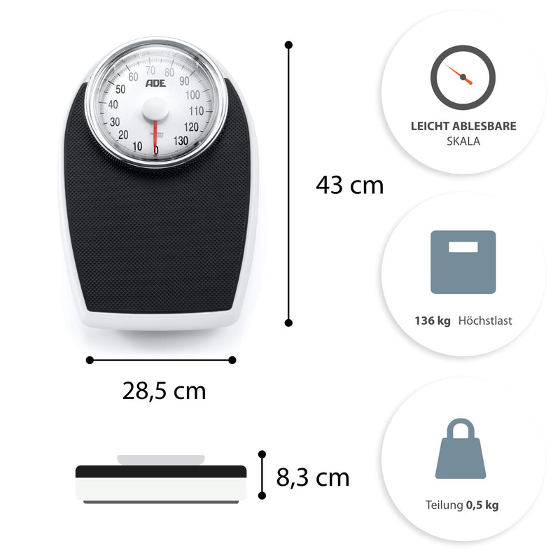 Ade Analogue Body Scales In A Retro Look | Non-Slip Weighing Surface | Mechanical Personal Scales With Extra Large Display | Without Battery | Up To 136 Kg | Black - NewNest Australia