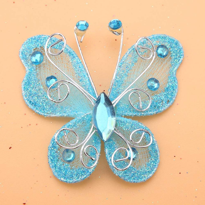 24pcs Christmas Butterfly Ornaments Mesh Wire Glitter Butterfly Wedding Party Clothing Wall Tree Decoration DIY Supplies(Blue) - NewNest Australia