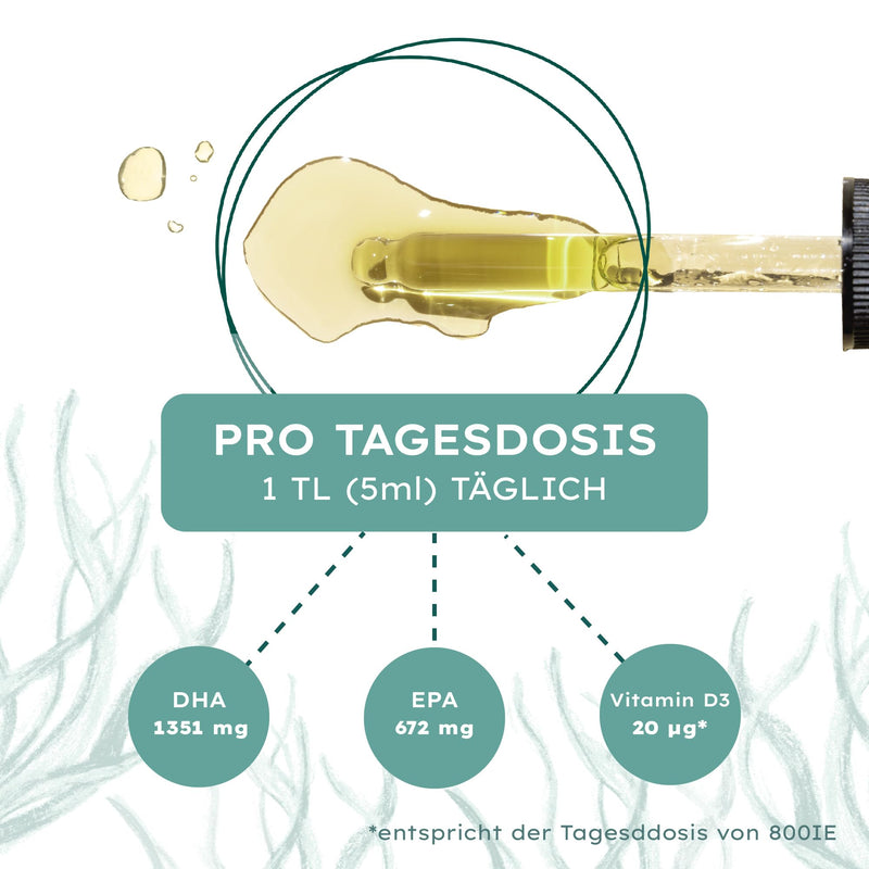 Vegan Omega 3 algae oil - 100 ml drops high dosage / 1158 mg DHA & 579 mg EPA/citrus aroma/high-quality obtained from algae/certified & sustainable 100 ml drops - NewNest Australia