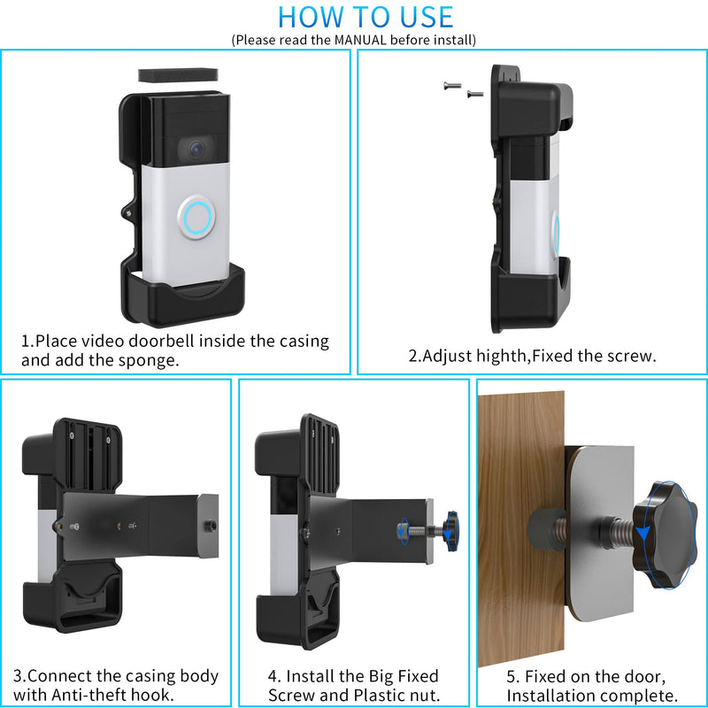 Anti-Theft Video Doorbell Mount, No-Drill Mounting Bracket for Most Brand Video Bell (Easy to Install) Black - NewNest Australia