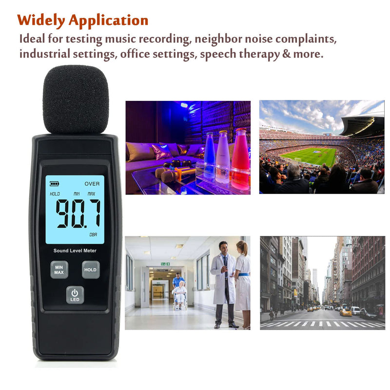 Hand-Held Sound Level Meter,V-Resourcing 30~130 dB Decibel Noise Measurement Tester with Backlight Digital LCD Display for Indoor/Outdoor Uses [Max/Min/Hold Function] Black - NewNest Australia