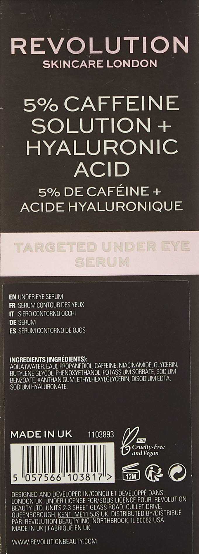 Revolution Skincare 5% Caffeine Plus Hyaluronic Acid Targeted Under Eye Serum 30 ml, translucent - NewNest Australia