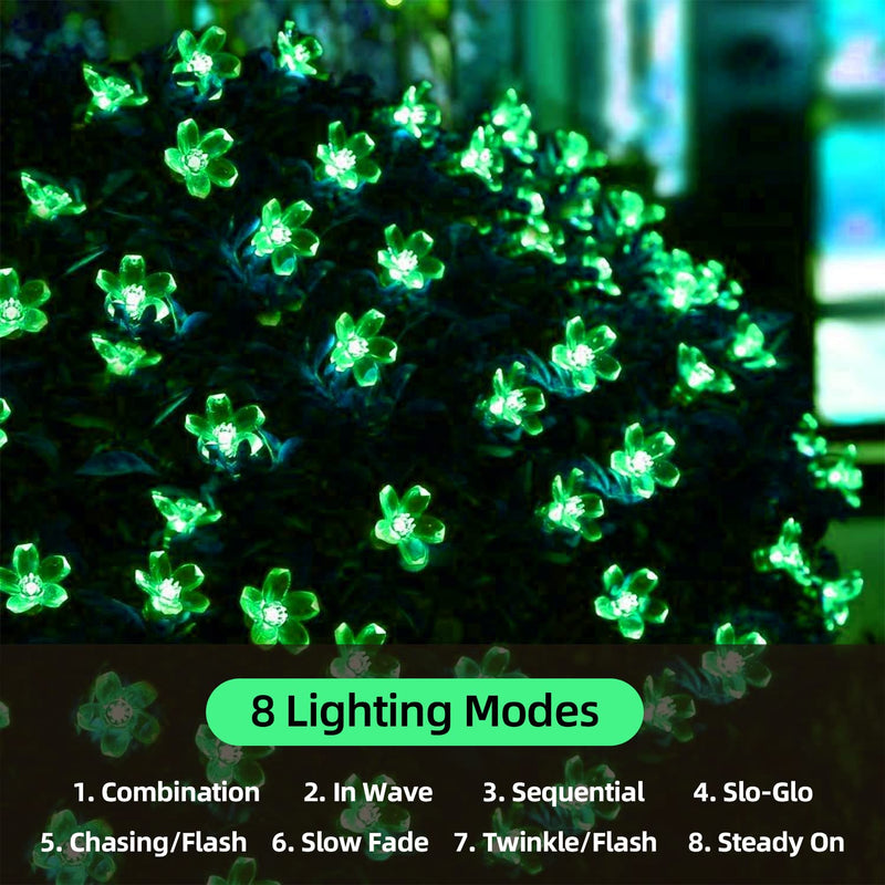 ITICdecor Solar Flower String Lights Green Lights Outdoor Waterproof 50 LED Fairy Light Decorations Garden Patio Fence Yard Spring (Green) - NewNest Australia