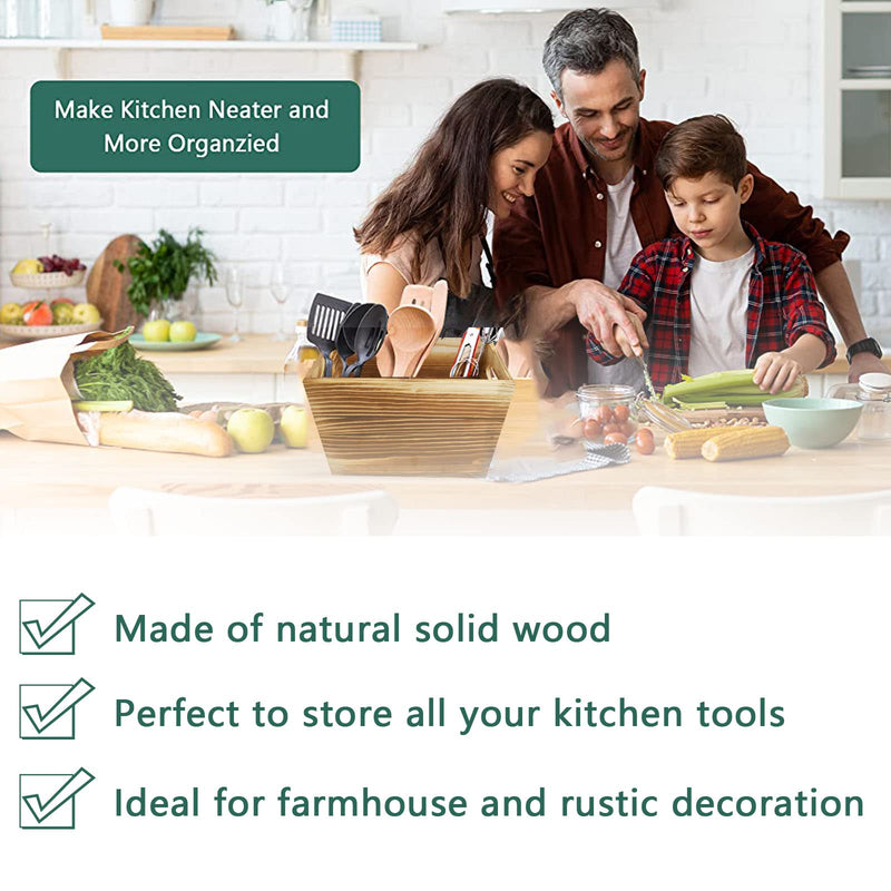 Wooden Utensil Holder Bamboo Organiser Kitchen Utensils Cutlery Holder with 2 Compartments, Wood Cutlery Caddy Holders, Cooking Tools Set Storage Pots (Natural with 2 Compartments) Natural With 2 Compartments - NewNest Australia