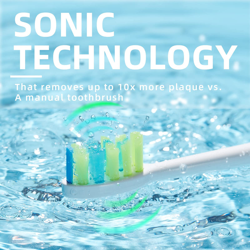 7AM2M Sonic Electric Toothbrush for Adults and Kids, One Charge for 90 Days, with 6 Brush Heads, 5 Modes with 2 Minutes Build in Smart Timer, Roman Column Handle Design (White) White - NewNest Australia
