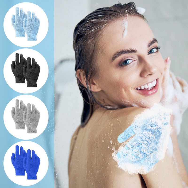 Sibba Pack of 8 Exfoliating Gloves Bamboo Exfoliating Gloves Body Exfoliating Washcloth Scrub Glove for Shower Spa Massage and Dead Skin Cells Black+Light Blue+Light Gray+Dark Blue - NewNest Australia