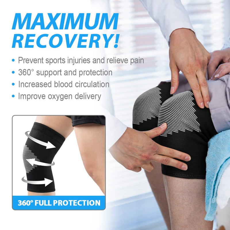 Goosehill Knee Supports 2Pack, Compression Breathable Knee Support Brace, Non-Slip Joint Protection Knee Support for Men & Women, Knee Brace Support for Running, Sports, Knee Pain Relief Black L - NewNest Australia