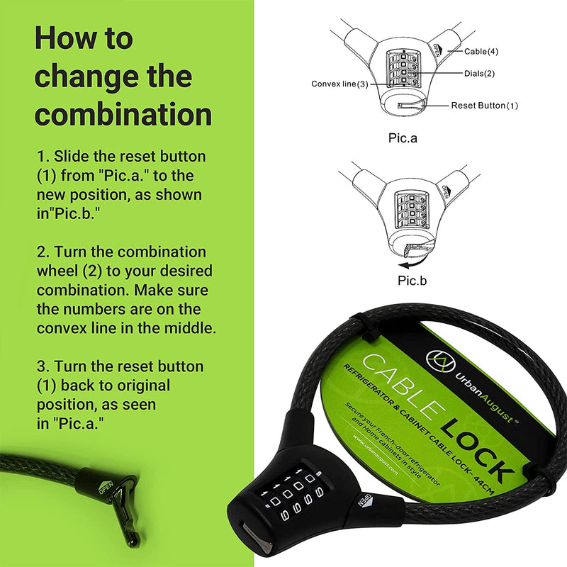 Urban August Fridge MAX Cable Lock: Multi-functional Cable Combination Lock, for French-door Refrigerators and Cabinets - NewNest Australia