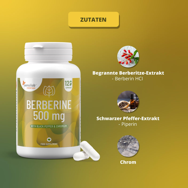 Berberine - Berberine Capsules High Dose - Chromium - Black Pepper - 120 Vegan Capsules - For 4 Months - Sensilab - NewNest Australia