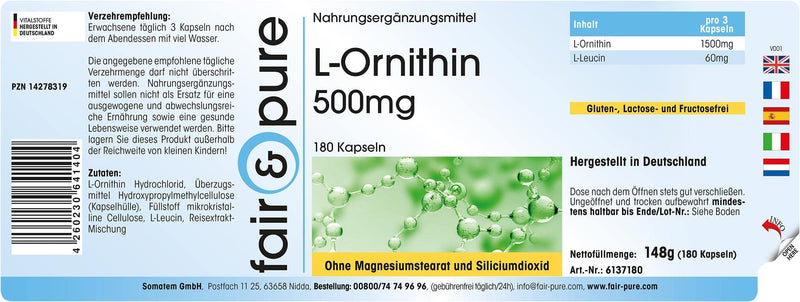 Fair & Pure® - L-Ornithine 500mg - high dosage - 180 capsules - NewNest Australia