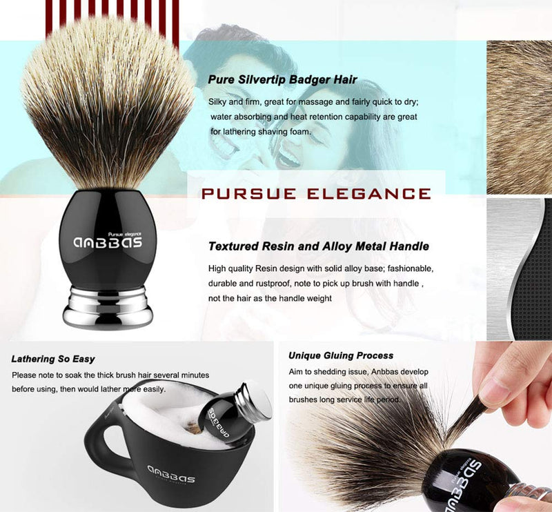 Anbbas shaving brush luxury men's gift shaving brush made of badger hair silver tip shaving brush made of real hair badger bristles black - NewNest Australia