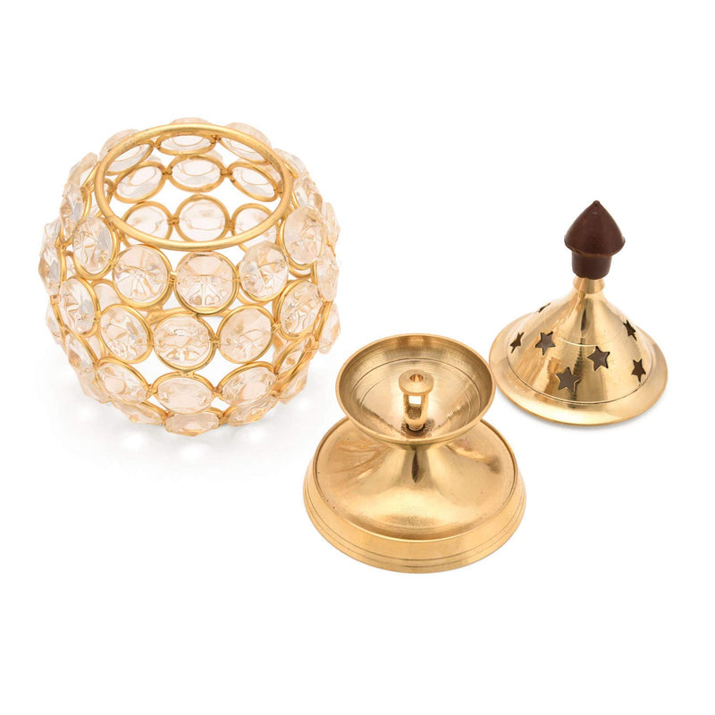 NewNest Australia - CraftVatika Gold Crystal Brass Tealight Candle Holders for Birth Day Dining Room Livingroom Bedroom Lights (Small) Small 