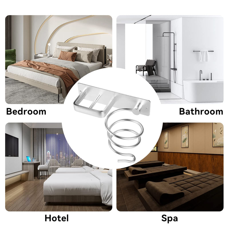 YUET Hair Dryer Holder Hairdryer Station Wall Mounted Spiral Shelf Bracket Stand Hanger Straightener Organizer Blow Storage with Holes Rack For Bathroom Aluminum Professional Silver - NewNest Australia