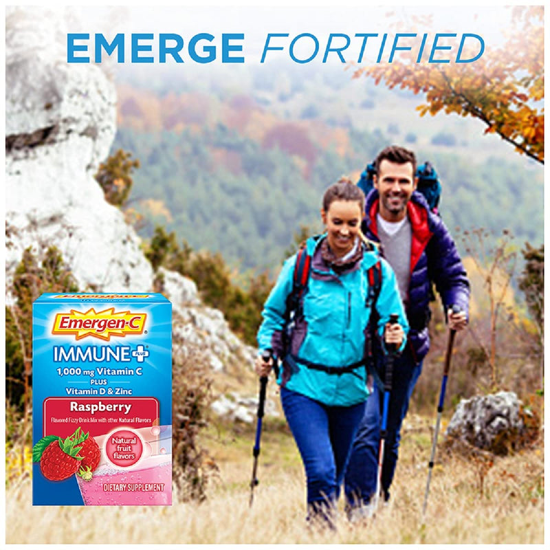 Emergen-C Immune+ 1000mg Vitamin C Powder, with Vitamin D, Zinc, Antioxidants and Electrolytes for Immunity, Immune Support Dietary Supplement, Raspberry Flavor - 30 Count/1 Month Supply - NewNest Australia