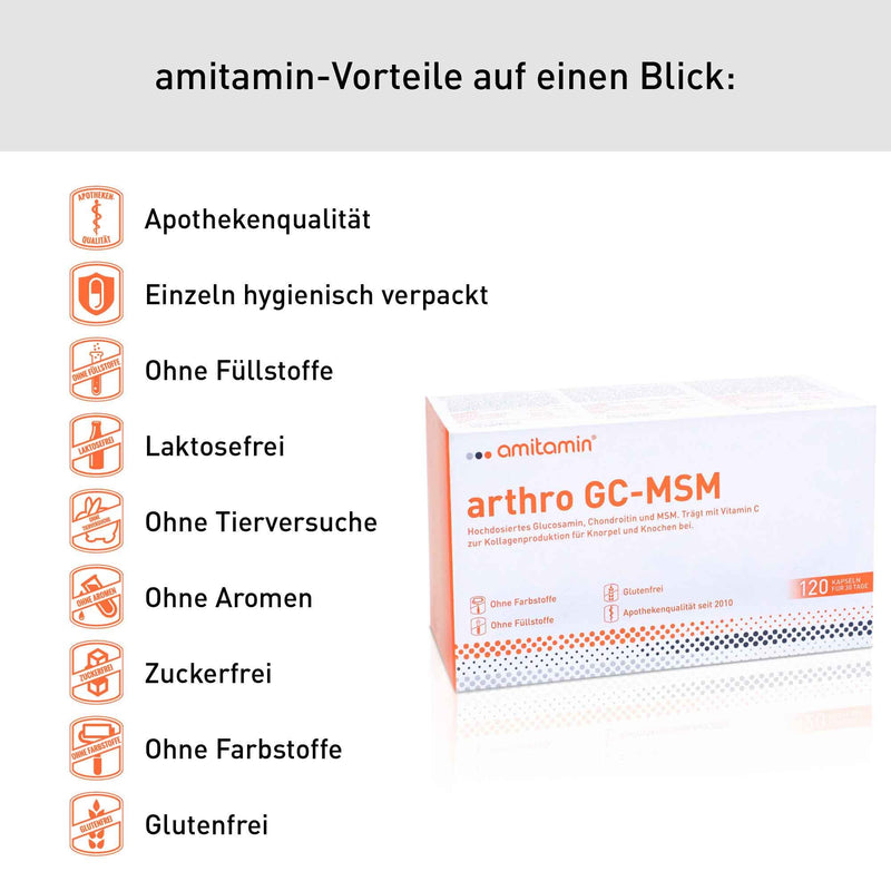 Amitamin Arthro Gc Msm Glucosamine & Chondroitin, German Pharmacy Quality, 120 Capsules, Individually Hygienically Packed, Joint Food Without Dyes, Fillers Or Artificial Sweeteners - NewNest Australia
