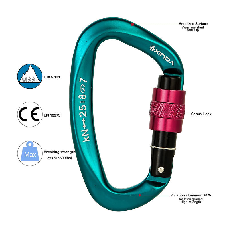 XINDA Screwgate Locking Carabiner Clip - Professional Rock Climbing Carabiner Screw Lock,Heavy Duty Carabiners for Climbing,Mountaineer,Hammock,Camping,Outdoor Equipment 2 pcs Green - NewNest Australia