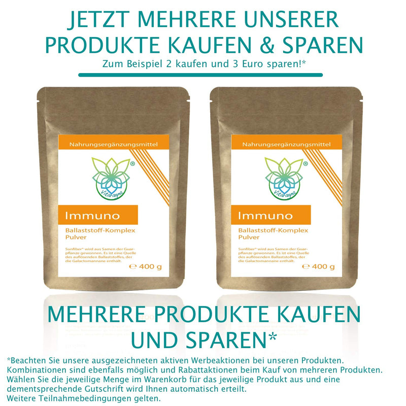 Vitaragna Sunfiber Immuno Fiber Complex As Powder From The Guar Plant, Guar Gum And Gum Arabic - For Intestinal Flora And Intestinal Bacteria, 400 G, Low Fodmap - NewNest Australia
