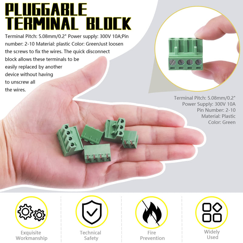 Mardatt 32Pcs 9 Type Pluggable Terminal Blocks Connector Socket, 5mm/0.2inch Pitch PCB Mount Screw Male Female Connectors(2/3/4/5/6/7/8/9 Pins) - NewNest Australia