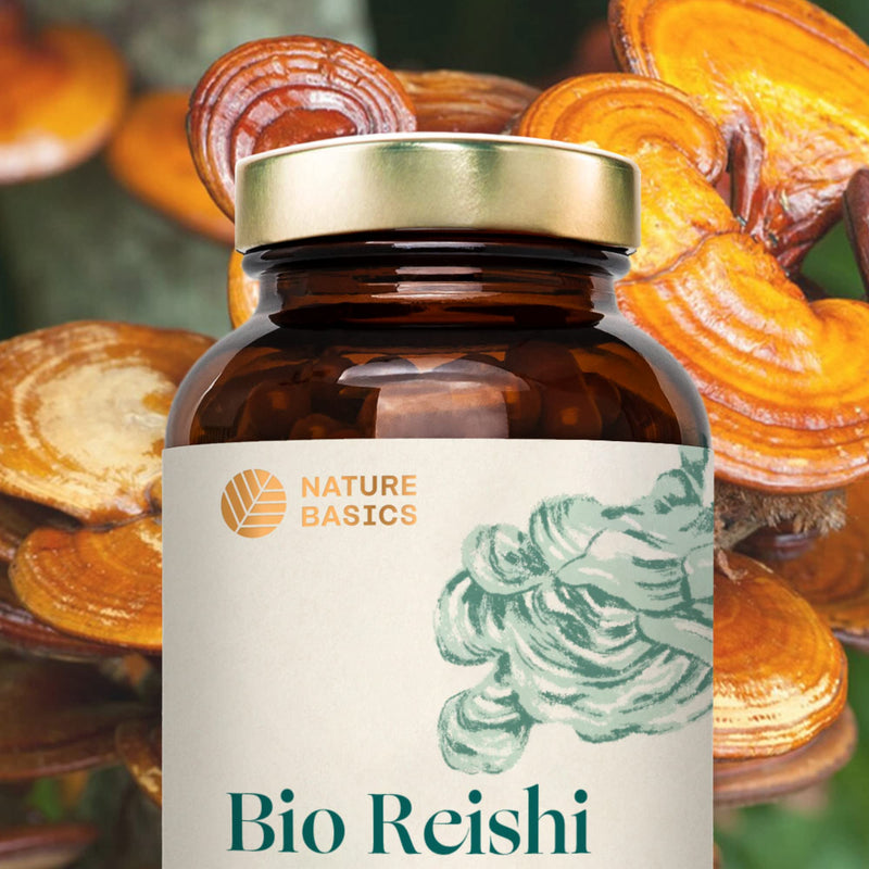Nature Basics Organic Reishi Capsules With 40% Bioactive Polysaccharides, 120 Capsules Certified & Sustainable In Glass, 500 Mg Per Capsule, Laboratory-Tested, Vegan, From Germany, No Additives & Co2 - NewNest Australia